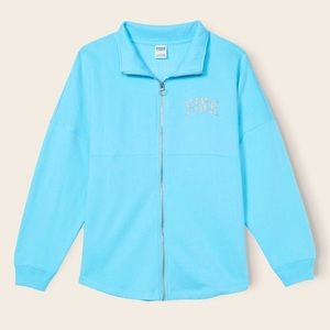 NWT Victoria’s Secret PINK Oversized Fleece Zip Up Jacket | LARGE | Sky Blue •